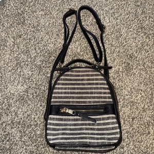 Miztique black Tan Tweed Convertible Crossbody Small Backpack Purse 10 x 8 x 4 - Picture 1 of 17