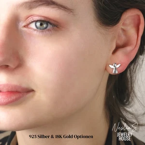 Engel Ohrstecker Damen, 925 Silber & 18K Vergoldet, Zeitloser Schmuck ZM1173 - Picture 1 of 13