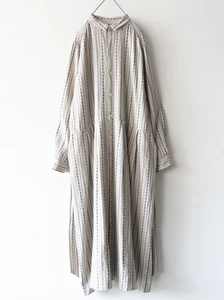 ICHI Antiquites Lino Algodón Camisa Vestido Largo Cuello Dobby Rayas... - Imagen 1 de 7