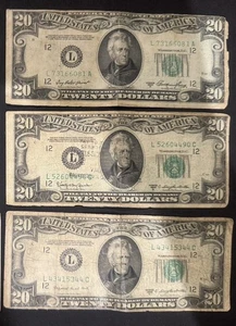 (Lot of 3) Series of 1950 A, C & D $20 Dollar Bills U.S. Federal Reserve Notes - Picture 1 of 2