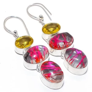 Quarzo rutilato rosa, pietra preziosa citrino argento sterling 925... - Foto 1 di 5