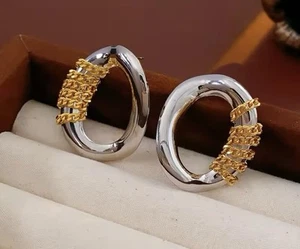 Chico’s Hoop Chain Earrings Silver Gold Boho Steampunk Geometric Gothic - Picture 1 of 3