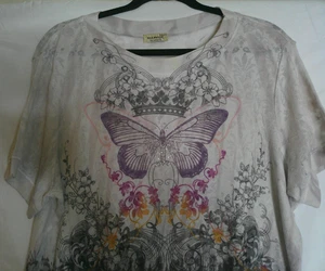 Vintage Womens Y2K One World 2X Colorful Top Shirt Floral Butterfly Sheer Fairy - Picture 1 of 9
