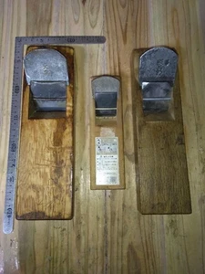 Japanisches Kanna Hobel Set 3tlg Holzbearbeitungswerkzeug Vintage grobe Oberfläche gebrauchte Klingen - Bild 1 von 9