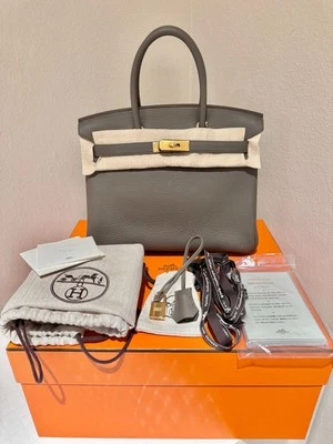 Auténtico Nuevo Hermes Birkin 30 Etain Oro Ghw Clemence Cuero Foto 1 de 4