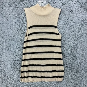 Ann Taylor LOFT Linen Blend Sweater Women's XS Beige Black Stripe Beach Summer - Picture 1 of 10