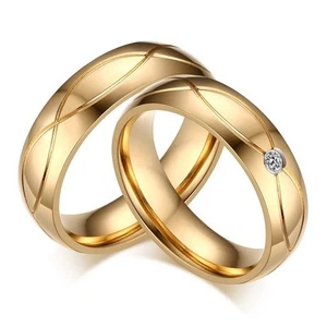 18K Gold Plated Stainless Steel CZ Engagement Band Wedding Couple Ring Size 5-10 - Picture 1 of 9