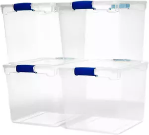 4 Pack Large Clear Plastic Storage Bins with Latching Lids, 31 Quart, Blue - Picture 1 of 10
