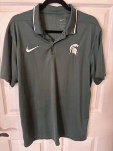 Nike MSU Michigan State Dri Fit Golf Polo Shirt Mens Sz Large Green Performance - Picture 1 of 8