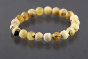 Brazalete elástico genuino ámbar báltico blanco yema de huevo cuentas redondas 11,2 g 240410-5 - Imagen 1 de 6