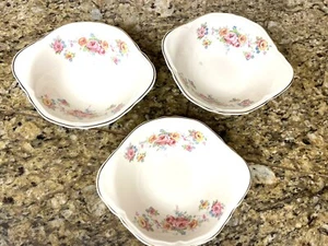 Edwin M. Knowles Semi VITREOUS Pink Floral Bowls Berry Dessert Dish 3pc Vtg - Picture 1 of 13
