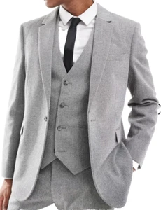 Asos Design Double Breasted Slim Suit Jacket With Wool Gray Barleyweave NEW 38R - Picture 1 of 5