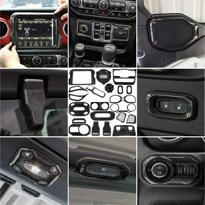 24pcs Carbon Fiber Interior Decor Trim Cover Kit for Jeep Wrangler JL JT 2018+ - Image 1 of 4