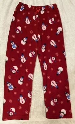 Niñas Rojo Vacaciones Navidad Muñeco de Nieve Polar Dormir Salón Pijama Pantalones L 10 12 Usado en Excelente Condición Foto 1 de 3