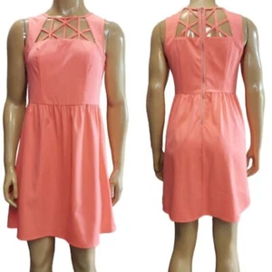 Doe & Rae Coral Sleeveless Criss Cross Neckline Mini Dress - Picture 1 of 12