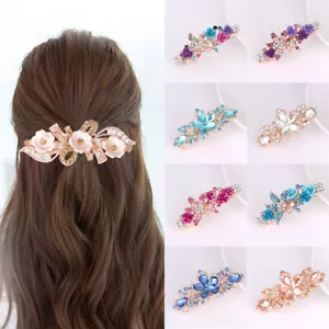 Women's Rhinestone Hairpin Crystal Hair Clips Elegant Flower Barrette Hairgrip - Picture 1 of 26