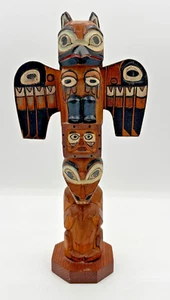 Patrick Seale Hand Carved Totem Pole Yellow Cedar Signed Alaskan Artist 9.5"h - Picture 1 of 24
