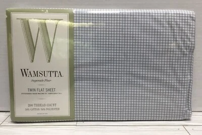 Wamsutta Supercale Plus ~No Iron Blue Gingham Check TWIN FLAT SHEET ~NEW - Image 1 of 4