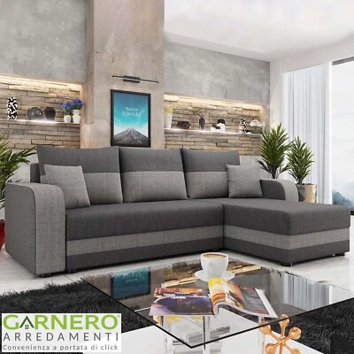 Divano letto angolare reversibile design moderno cuscini 237x139cm grigio PONZA - Immagine 1 di 4