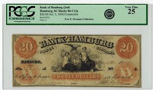 1856 Hamburg South Carolina BANK OF HAMBURG (2nd) $20 Obsolete-CFT PCGS25 Newman