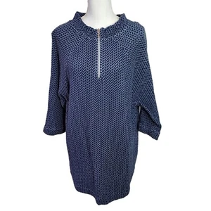 PURE by Ulla Popken Womens Tunic Top Size 20/22 Blue White Geo Lagenlook L/S Zip - Picture 1 of 10