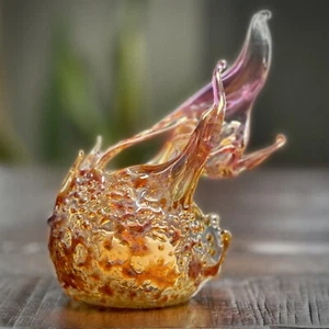 Stunning Fireball Votive Holder Art Glass - Golden Sun Artist Signed EUC - Picture 1 of 13
