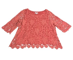 CJ Banks Top Damen 1X Rosa Koralle Häkel Overlay Cottagecore Boho Beachy Hippie - Bild 1 von 16