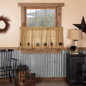 Star and Pip Country Prim Burlap Tier Curtain Set of 2 L24xW36 Cottage Farmhouse - Picture 1 of 3