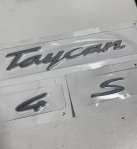 Porsche Taycan 4S Silver Rear Emblems New - Picture 1 of 2