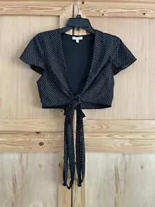 Gianni Bini GB Black White Pills Dot Cropped Tie Front Topper Shrug Kimono - Picture 1 of 5