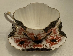 Wileman Foley Imari Alexandra Teacup Saucer 1887 Red Black Gold Floral Antique - Picture 1 of 9