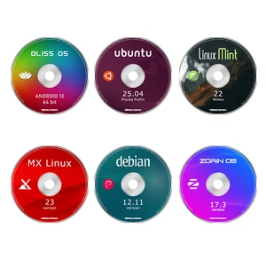 Top 6 Linux OS on 6DVDs, Ubuntu, ANDROID, Mint, ZORIN OS, Debian MX Linux 64 bit - Picture 1 of 2