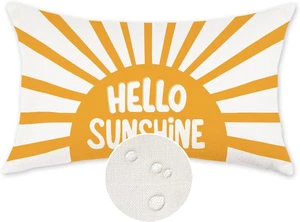 Hello Sunshine wasserdichter Outdoor Kissenbezug 12 x 20 Zoll - gelbe Sonnendekoration - Sommer - Bild 1 von 12