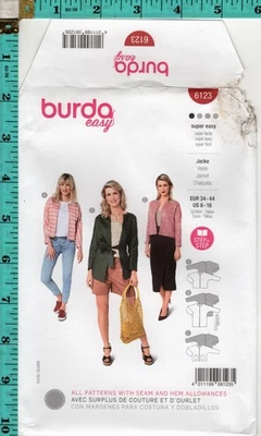 Misses' Jacket Burda easy Sewing Craft Pattern 6123 8-18 NEW UNCUT FREE SHIP - Image 1 of 3