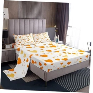 Valentine's Day Sheet Set Orange Heart Love Bed Set for Adults Full Multi 21 - Picture 1 of 8