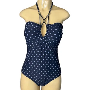 Coco Reef Black White Polkadot One Piece Bandeau Halter Swimsuit Size 40D - Picture 1 of 10