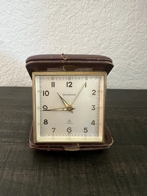 Butcherer Travel Clock Watch  leather case Vintage  - Image 1 of 4