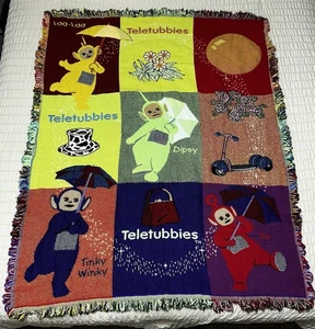 Vintage Teletubbies Acrylic Woven Throw Blanket Made In The USA 43”X54” EUC - Picture 1 of 8