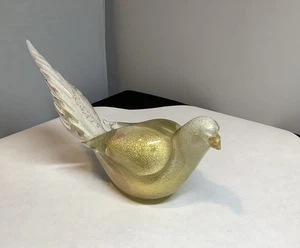 Paloma italiana vintage de cristal artístico dorado y transparente de Murano Italia con etiqueta parcial - Imagen 1 de 15