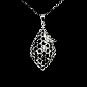 925 Sterling Silver Necklace Round Simulated Cz Bee Gemstone Jewelry 18inches - Picture 1 of 13