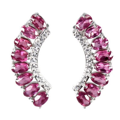 925 Argento Sterling Ovale Rodolite Granato 5x3mm Finto Orecchini Cz - Immagine 1 di 4