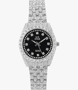 Techno Pave Women's 32mm Iced Out Sleek Diamond Black Dial Watch - Picture 1 of 4