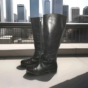 Botas de montar Via Spiga para mujer negras todo cuero tacón alto hasta la rodilla 9M - Imagen 1 de 16