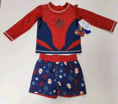 NEW Sz 18 Months Spiderman Boys 2 Piece Swim Set Trunks And Shirt UPF 50 - Image 1 of 4