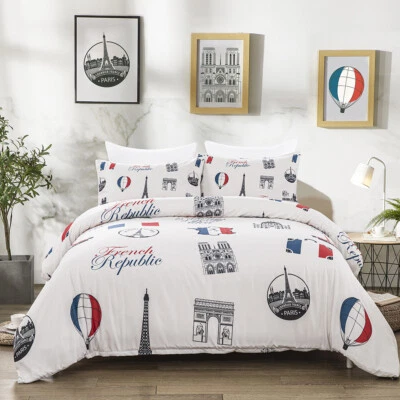 Ensemble housse de couette simple double king size imprimé tour Eiffel Paris France - Photo 1/4