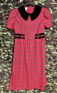 Vintage Bonnie Jean Red Plaid Christmas Holiday Dress Girls 16 Damage - Picture 1 of 10