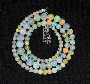 Solid925 Argento Collana 16"Naturale Etiope Opale Gemma Rotondo Palline collana - Foto 1 di 5