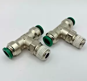 (2 Pack) 5/16" OD 1/4" NPT Prestolok Metal Male Branch Swivel Tee W172PLP-5-4 - Picture 1 of 4
