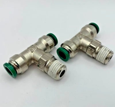 (2 Pack) 5/16" OD 1/4" NPT Prestolok Metal Male Branch Swivel Tee W172PLP-5-4 - Image 1 of 4