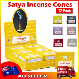 12-Pack SATYA Incense Cones Dhoop Cone Sandalwood White Sage Dragon's Blood - Picture 1 of 17